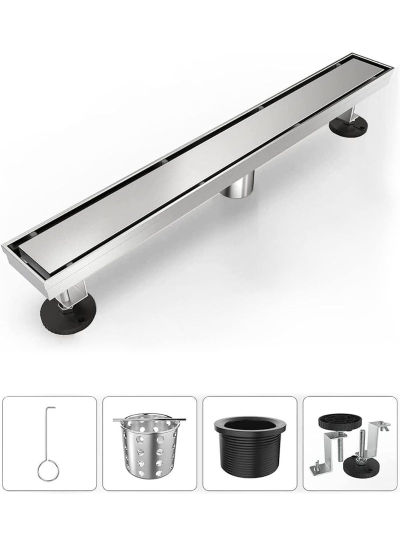 المفتاحة مصرف دش خطي 2 في 1 بطول 24 بوصة - مصرف أرضي من الفولاذ المقاوم للصدأ المصقول بالنيكل مع شبكة تثبيت للبلاط، وأقدام قابلة للتعديل، وفلتر للشعر - مصرف دش مقاوم للصدأ من الدرجة 304 - Image 2